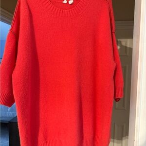 Anthropologie Moth Vibrant Red Crew Neck Sweater